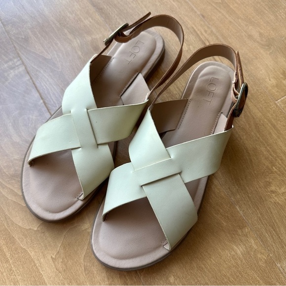 LOFT Criss Cross Flat Strappy Sandals, Cream/Tan, Size 10M - Picture 2 of 12